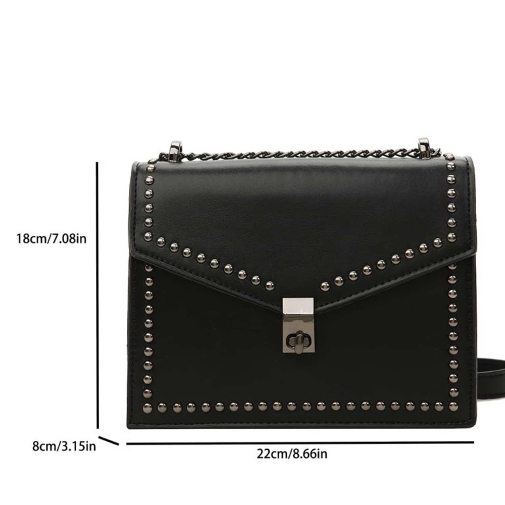 Studded Black Leather Crossbody Bag - Women's Shoulder Purse - Picture 5 of 9